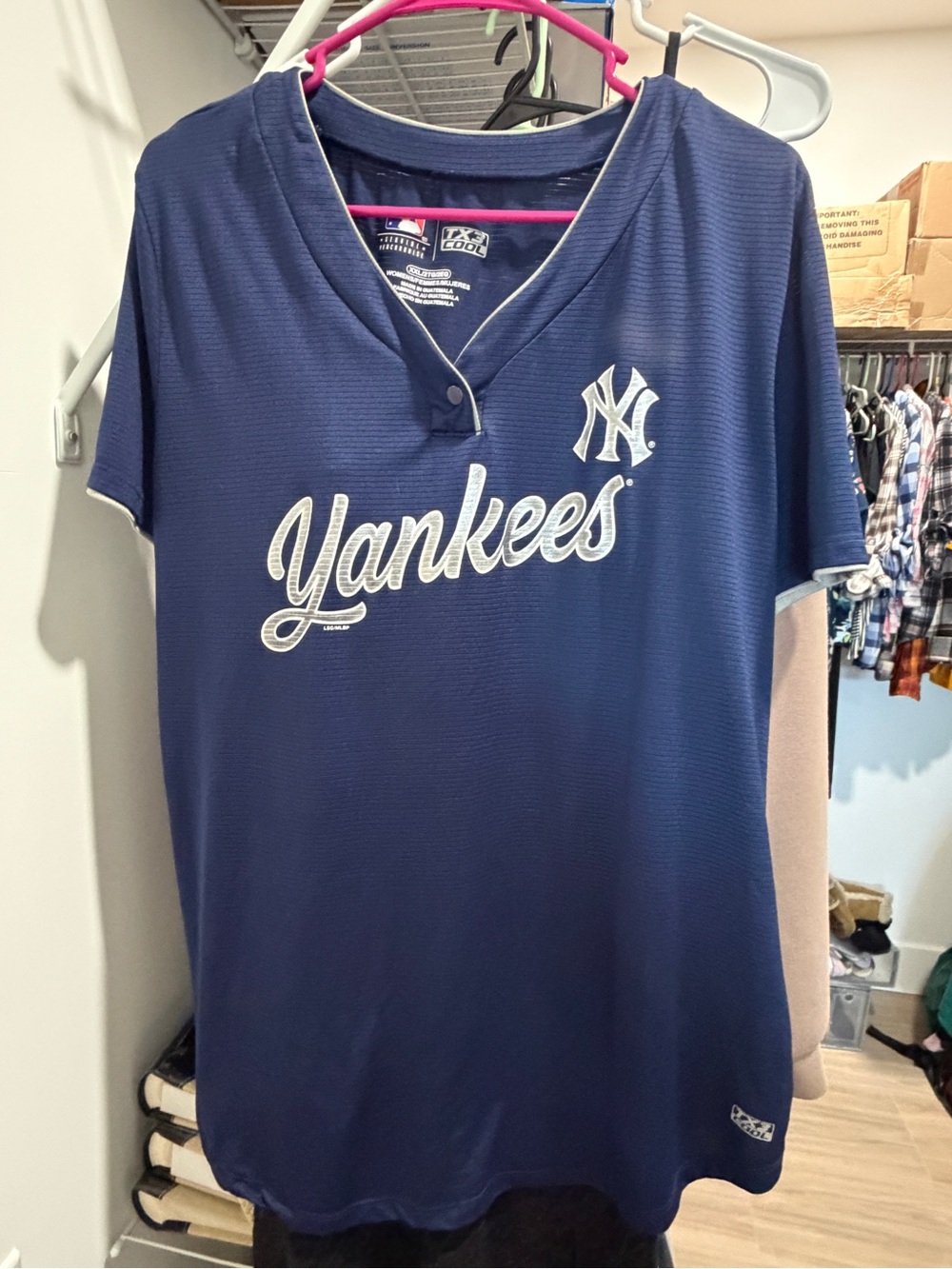 New York Yankees Navy Script Button Baseball Jersey